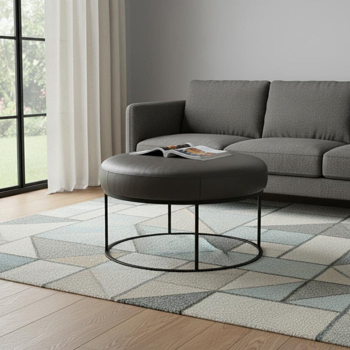 Faux Leather Ottoman - Gray / Black