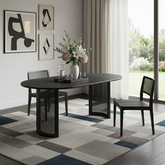 79" Solid Wood Dining Table With Double Pedestal Base Oval - Black