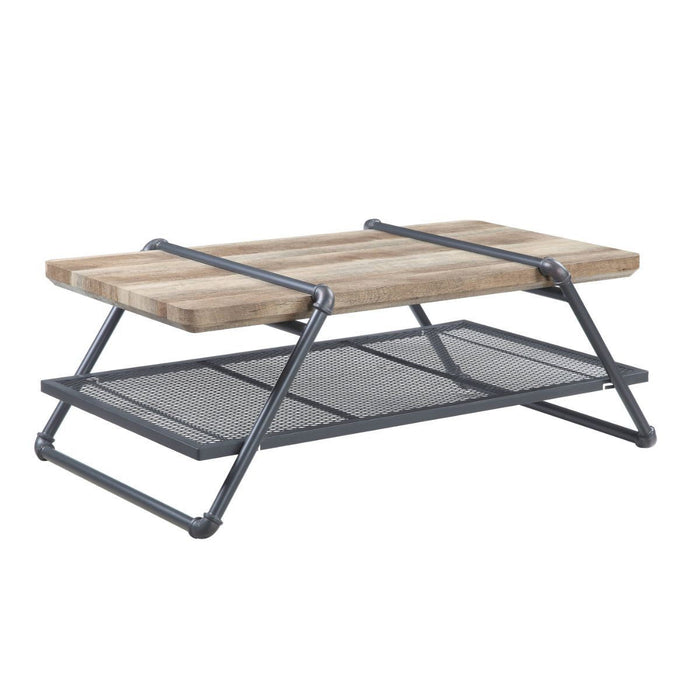 Paper Veneer And Metal Rectangular Coffee Table With Shelf - Sandy Gray And Oak