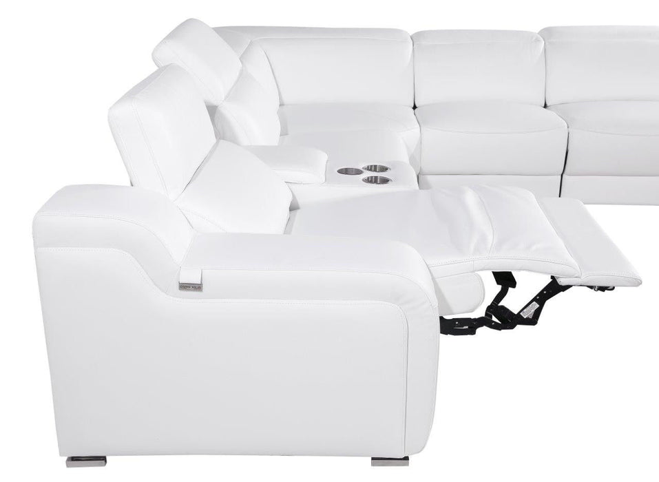 Italian Leather 4 Power Reclining L Shaped Eight Piece Corner Sectional With Console - White
