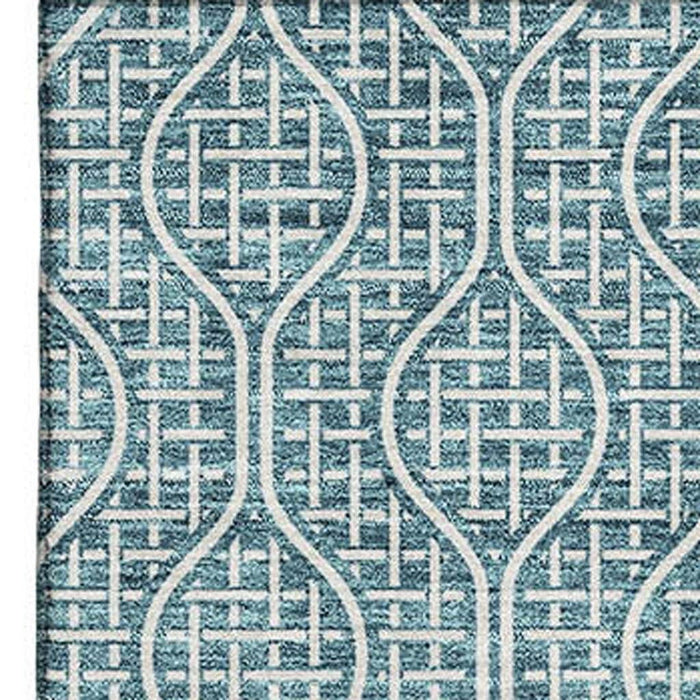 10' X 14' Geometric Washable Area Rug With UV Protection (673675) - Teal / Ivory