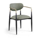 Black-legged Meridian Furniture Ronda vegan leather upholstered dining arm chair with cushioned seat and backrest.