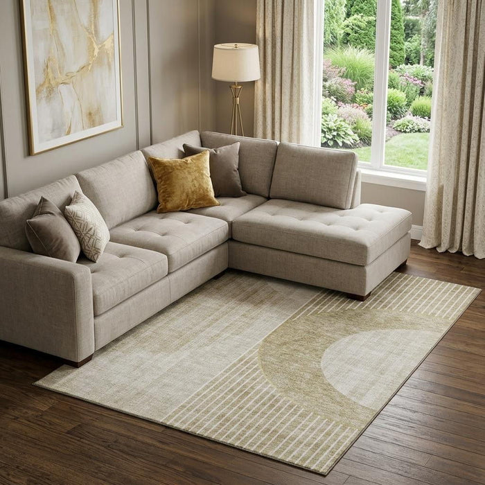 10' X 14' Geometric Washable Area Rug With UV Protection (655758) - Taupe / Beige