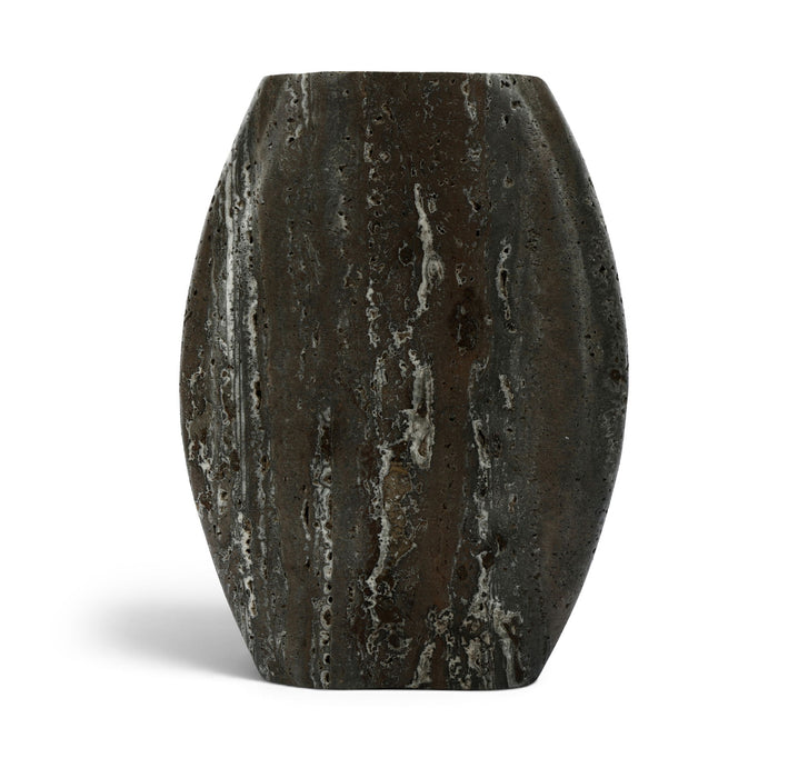 Meridian Furniture Sadie travertine vase with a smooth, rounded design, perfect for decorating living spaces.