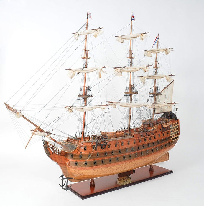 Hand Painted Model Boat Tabletop Sculpture (401840) - Brown
