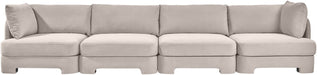 Meridian Furniture velvet upholstery on Hammond 4-piece stationary sectional sofa with plush cushions and modern design.