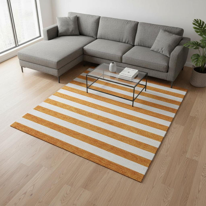 10' X 14' Striped Washable Area Rug With UV Protection (647626) - Orange / Ivory
