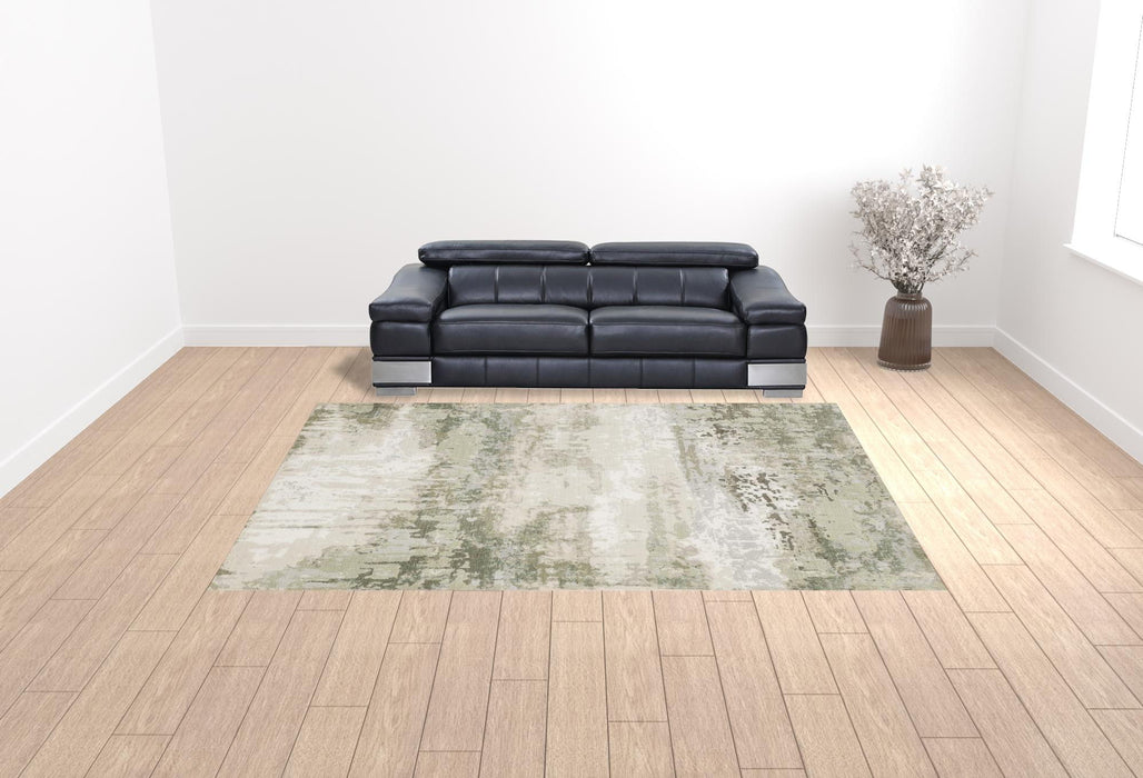 10' x 13' Abstract Power Loom Stain Resistant Area Rug - Beige Gray Brown And Sage Green