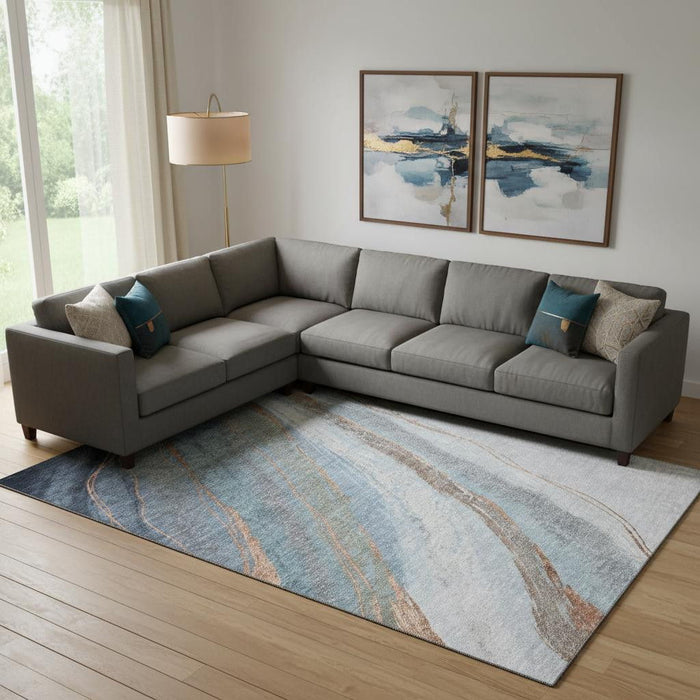 10' X 14' Abstract Washable Area Rug With UV Protection (715489) - Blue / Copper