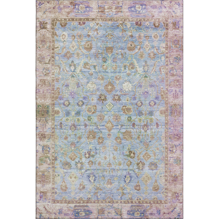 10' X 14' Oriental Washable Area Rug With UV Protection (700913) - Pale Aqua / Lavender