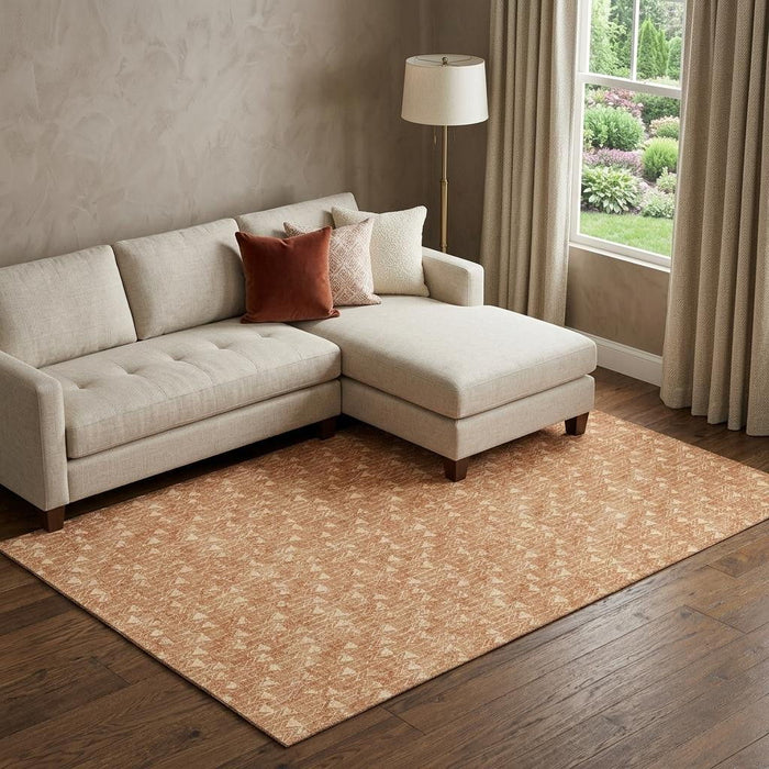 8' X 10' Geometric Washable Area Rug With UV Protection (647114) - Salmon / Ivory