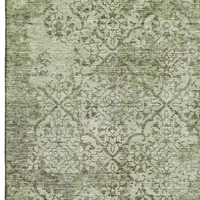 8' X 10' Abstract Washable Area Rug With UV Protection - Artichoke Green And Taupe