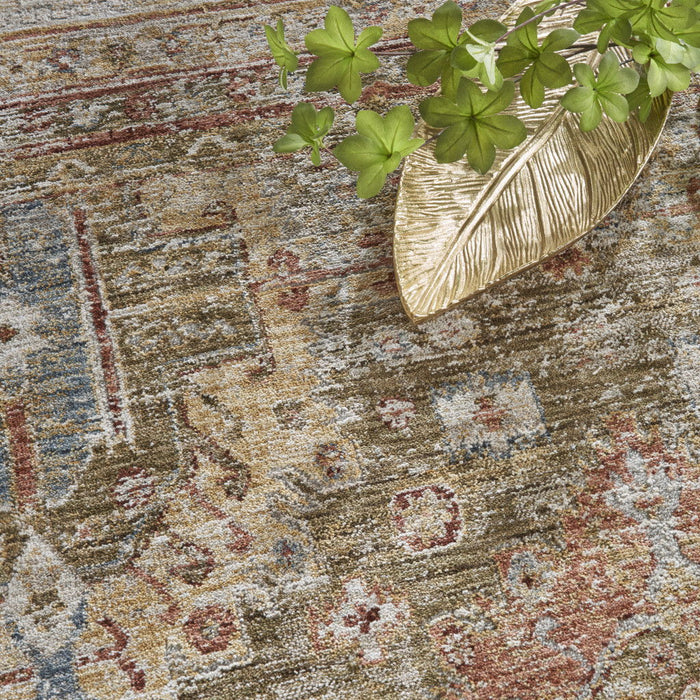 9' X 13' Geometric Distressed Area Rug (553100) - Ivory / Green