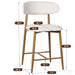 Set of two Giga beige upholstered counter height bar stools with padded seats and wooden legs for kitchen island seating.