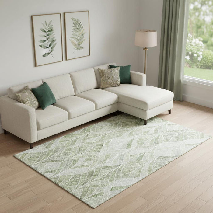 9' X 12' Geometric Washable Area Rug With UV Protection (667622) - Sage / Ivory