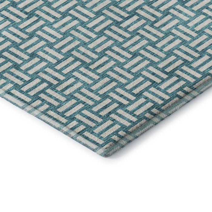10' X 14' Abstract Geometric Washable Area Rug With UV Protection (673591) - Teal / Ivory