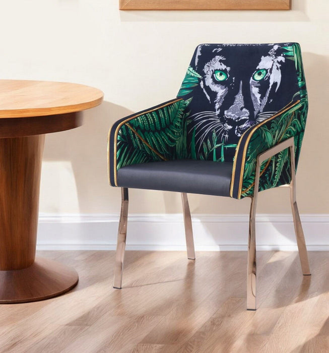 Upholstered Velvet Dining Arm Chair - Green / Black
