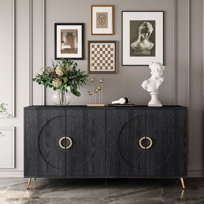 Modern Giga lacquered wooden sideboard with four doors, ideal for living room, entryway, hallway, office, or dining room storage.