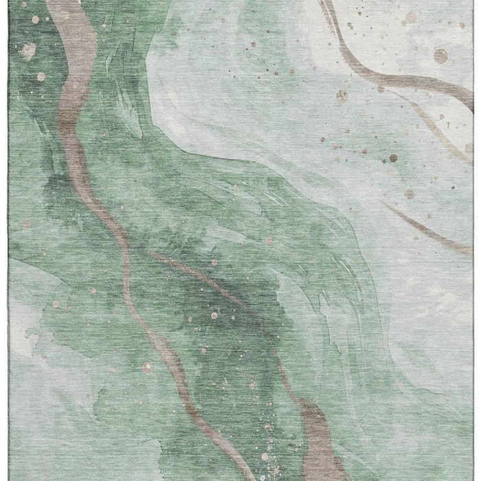 10' X 14' Abstract Washable Area Rug With UV Protection (694242) - Green / Taupe / Ivory