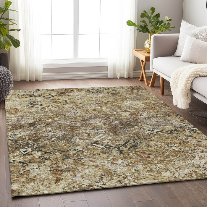 10' X 14' Diamond Washable Area Rug With UV Protection - Beige
