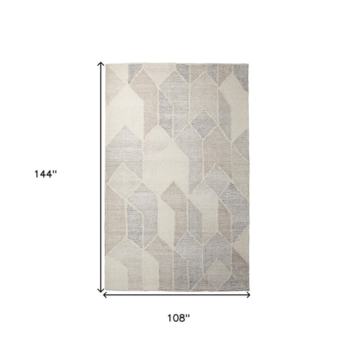 9' X 12' Wool Geometric Hand Woven Area Rug - Beige