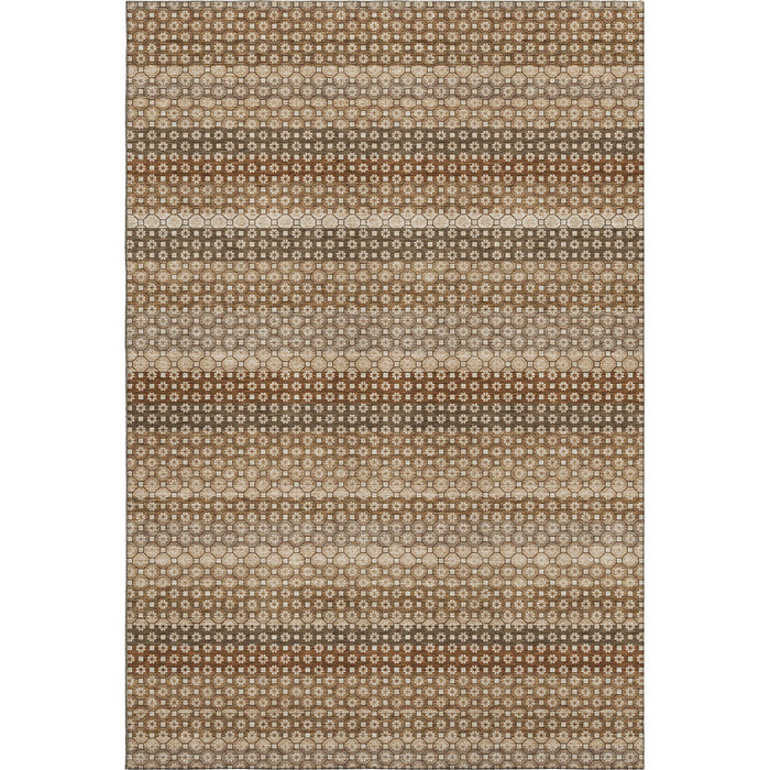 10' X 14' Striped Washable Area Rug With UV Protection (693606) - Rust / Beige / Taupe