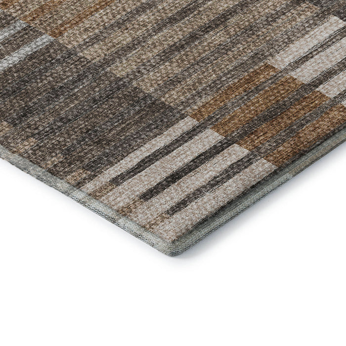 10' X 14' Striped Washable Area Rug With UV Protection (656262) - Rust / Ivory / Gray