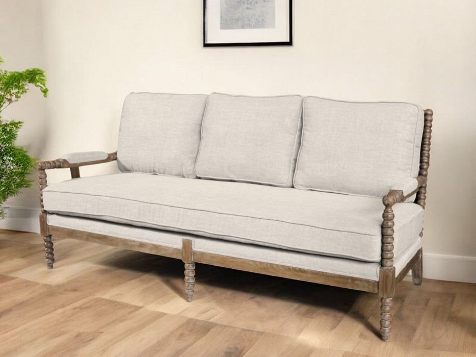 Linen Blend Sofa With Brown Legs - Ivory