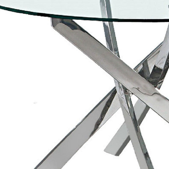Glass And Metal Cross Leg Base Round Top Dining Table - Clear