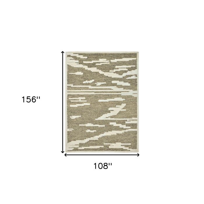 9' X 13' Wool Abstract Hand Hooked Area Rug - Beige And Brown
