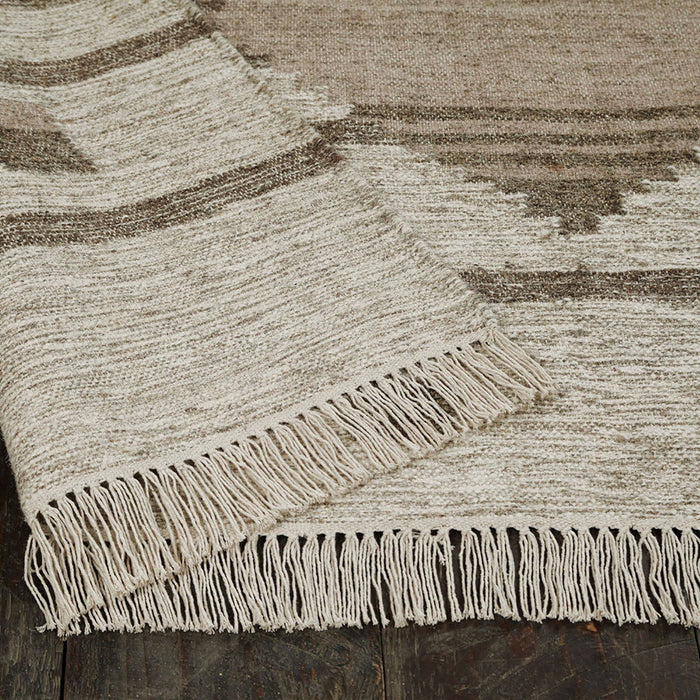 8' x 10' Geometric Flatweave Handmade Stain Resistant Area Rug With Fringe - Gray