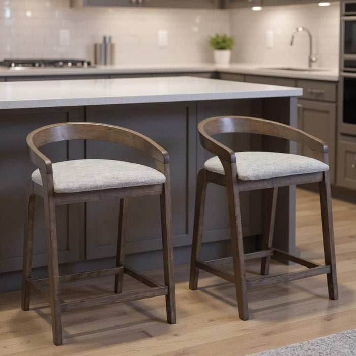 25" Fabric And Solid Wood Low Back Counter Height Bar Chairs (Set of 2) - Gray / Espresso