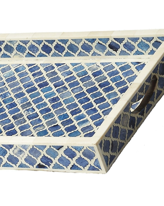 12" Wood Geometric Serving Tray - Blue