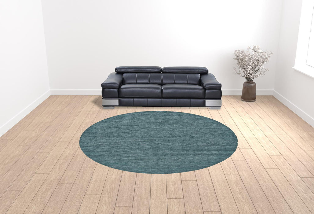 10' Round Wool Hand Woven Stain Resistant Area Rug - Blue And Green