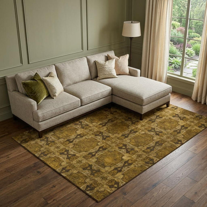 8' X 10' Floral Medallion Washable Area Rug With UV Protection (649472) - Chocolate / Gold