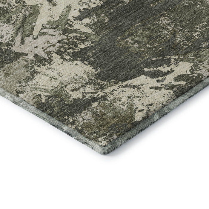 10' X 14' Floral Washable Area Rug With UV Protection (670357) - Olive Green / Beige / Ivory