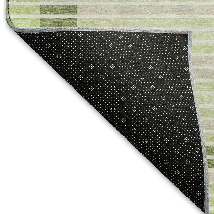 10' X 14' Striped Washable Area Rug With UV Protection (693450) - Artichoke Green / Ivory / Gray