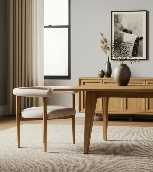 Upholstered Cushion Solid Wood Open Back Dining Arm Chair - Brown