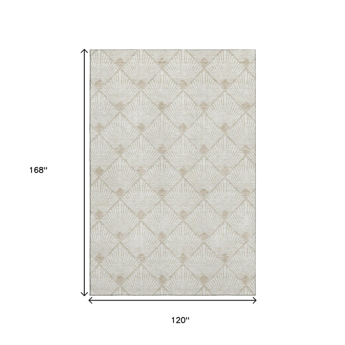 10' X 14' Abstract Geometric Washable Area Rug With UV Protection (672695) - Ivory / Beige