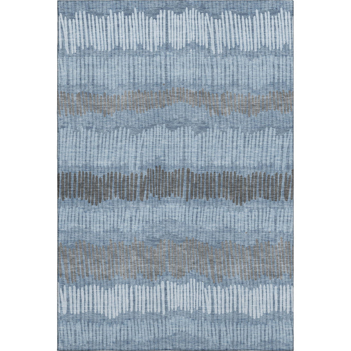 10' X 14' Striped Washable Area Rug With UV Protection (670616) - Blue / Ivory / Gray