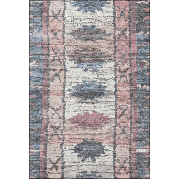 10' X 14' Tribal Washable Area Rug With UV Protection (709030) - Denim Blue / Blush / Ivory