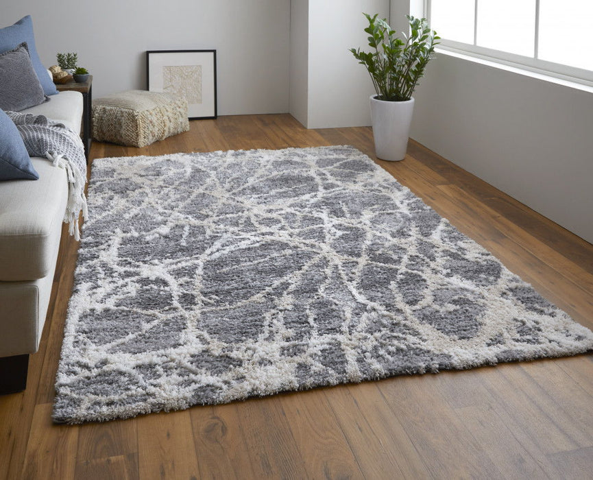 9' x 12' Abstract Power Loom Stain Resistant Area Rug - Gray And Ivory