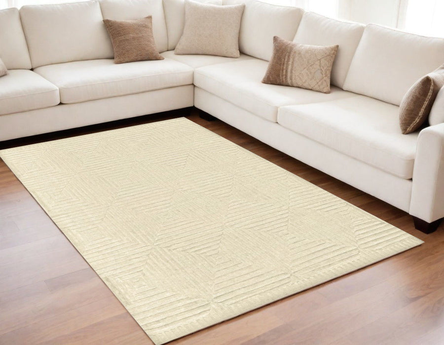 6' x 9' Wool Geometric Hand Knotted Area Rug - Ivory
