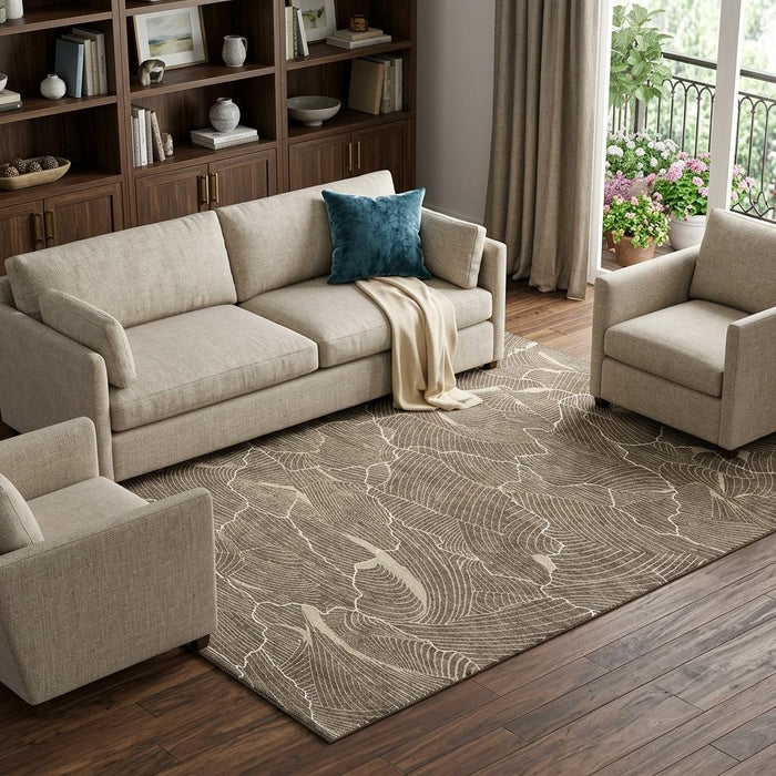 10' X 14' Abstract Washable Area Rug With UV Protection (682193) - Brown / Beige / Ivory
