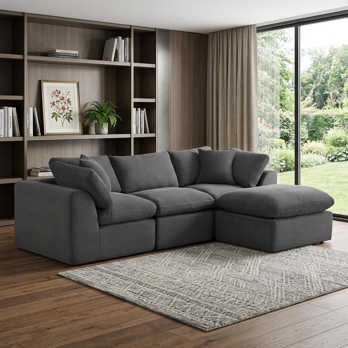 Corduroy Modular Sofa Chaise With Ottoman Toss Pillows (725209) - Dark Gray