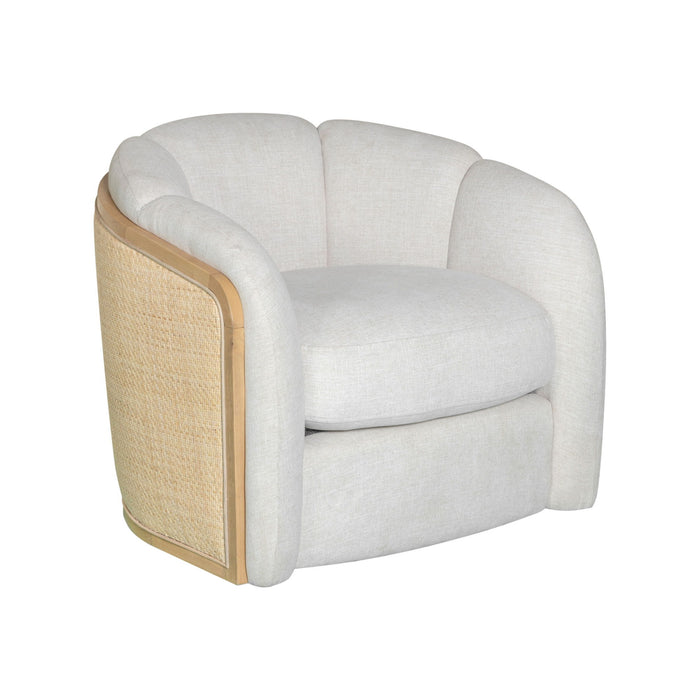 34" Fabric Wood And Rat Swivel Arm Chair - Off White / Natural