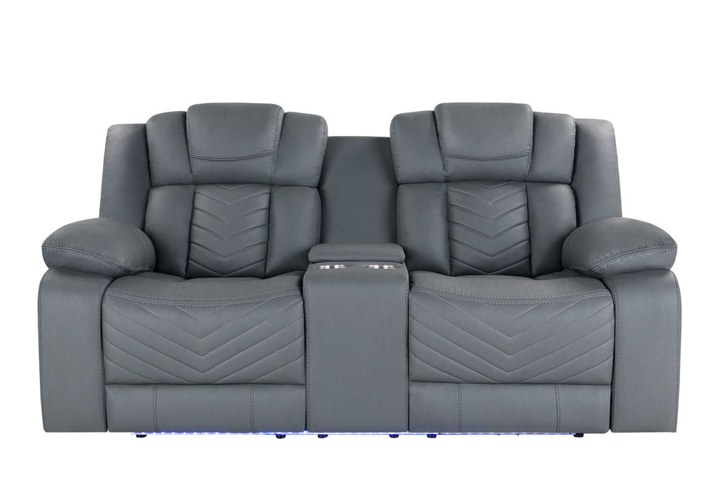 Faux Leather Power Reclining Loveseat With Storage - Light Gray