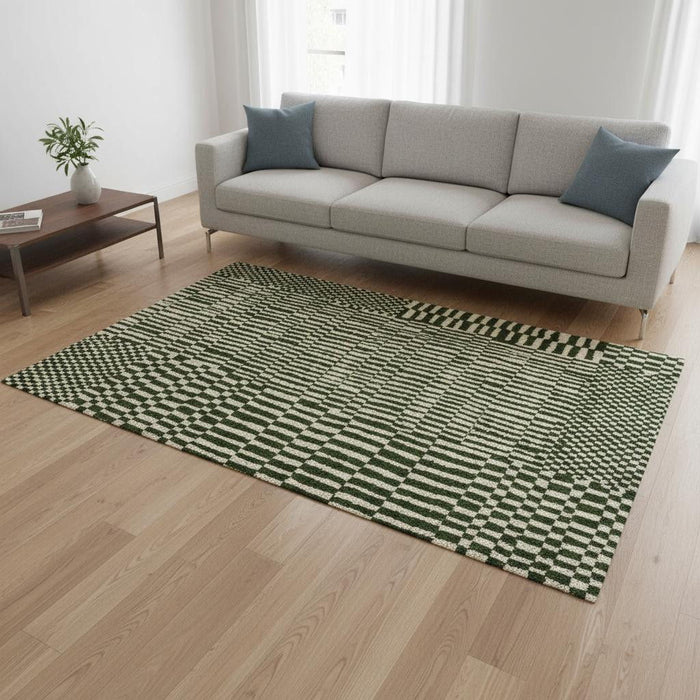 5' X 7' Geometric Berber Washable Area Rug With UV Protection (609860) - Green / Beige
