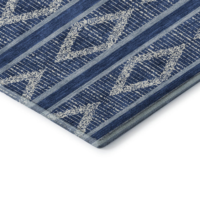 10' X 14' Geometric Washable Area Rug With UV Protection (680795) - Navy Blue / Ivory