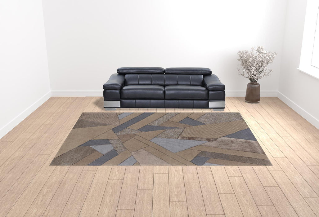 10' x 14' Wool Geometric Tufted Handmade Area Rug - Tan Brown And Blue